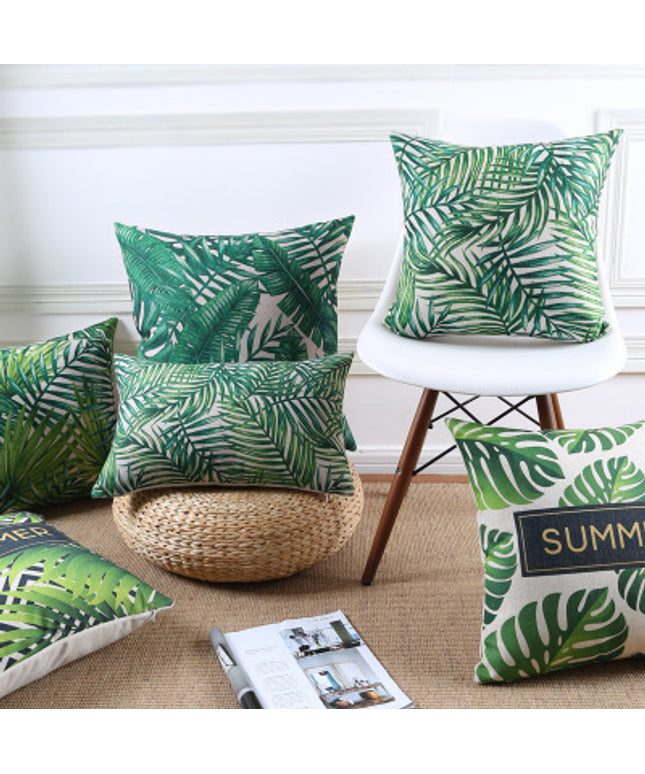 Green Palm Print Cushion Cover 🌿🍃