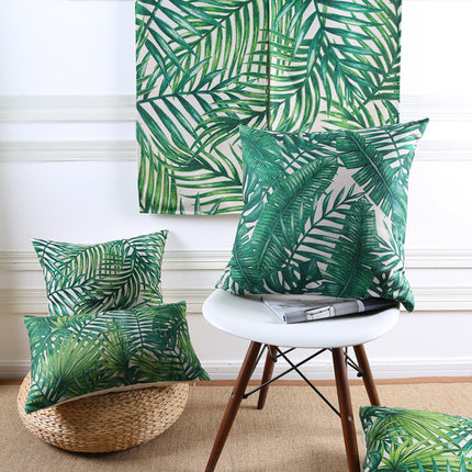 Green Palm Print Cushion Cover 🌿🍃