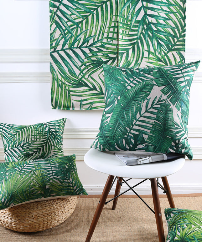 Green Palm Print Cushion Cover 🌿🍃