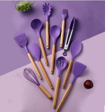 Silicone Kitchen Utensil Set | Wooden Handle Cooking Tools