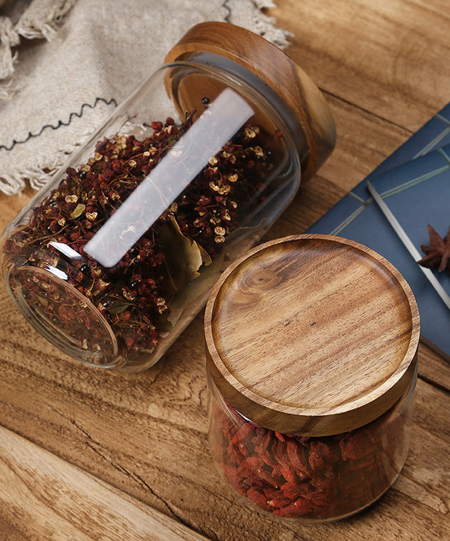 Glass Storage Jars Acacia Wood Lid Airtight Canisters