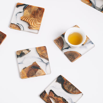 Handmade Wood Resin Coasters | Artistic Pine Drink Mats