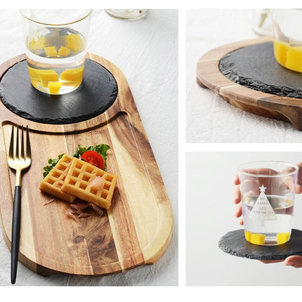 Acacia Wood Pizza Plate | Wooden Serving Board with Stone