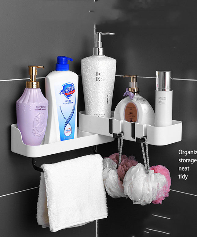 Adjustable Suction Wall Storage Shelf — 2 Tiers (White/Black or White/Grey)