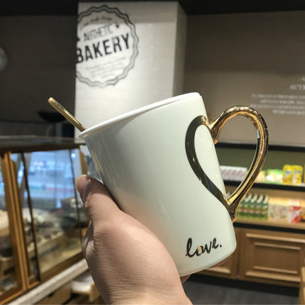Love Heart Coffee Mug 💖 – Ceramic with Lid & Spoon, 4 Colours