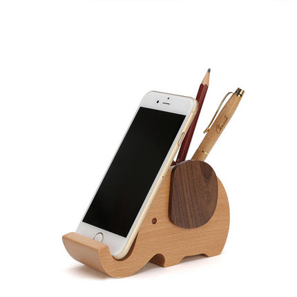 🐘 Wooden Elephant Pen Holder & Phone Stand – Natural Charm, Smart Design