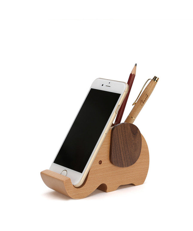 🐘 Wooden Elephant Pen Holder & Phone Stand – Natural Charm, Smart Design