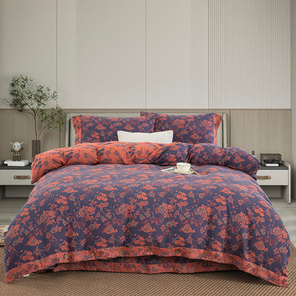Cotton Floral Bedding Set | Jacquard 4 Piece Duvet Cover