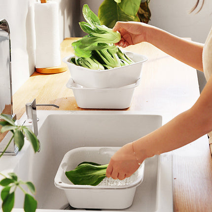 Double-Layer Collapsible Kitchen Sieve & Bowl – White, Space-Saving Design