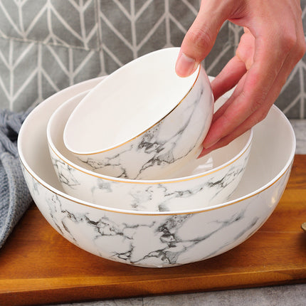 Gold rim marbled bowl set