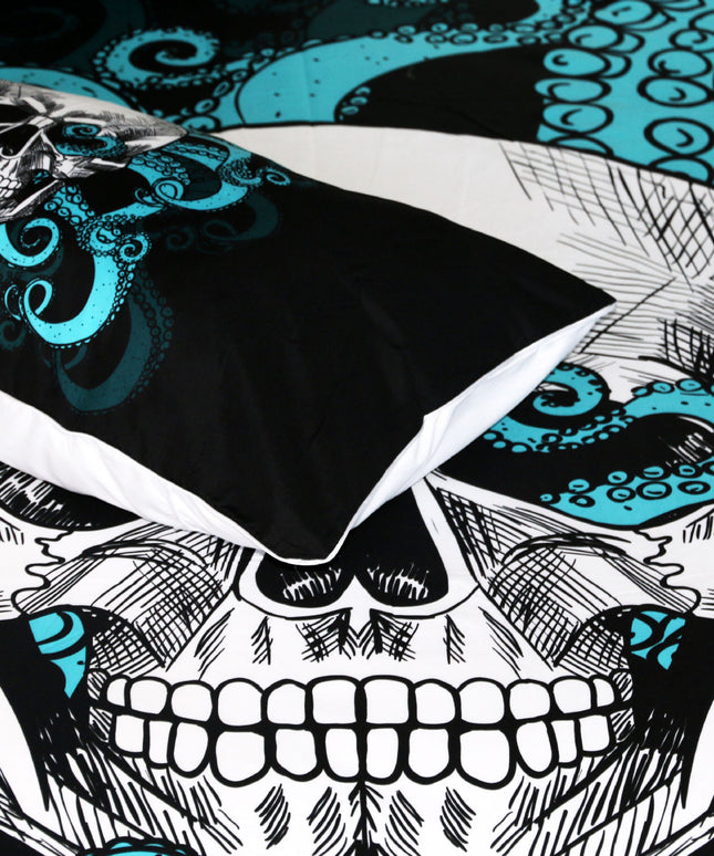 Octopus skull quilt cover three-piece bedding set