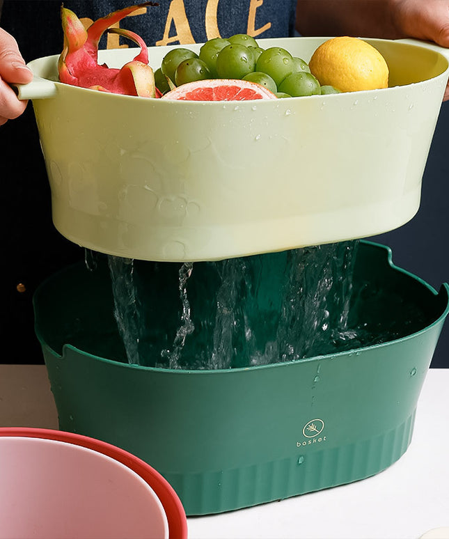 Double-Layer Drain Basket 🌀 – Colander & Bowl, 2 Sizes, 3 Colours