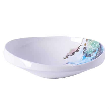 Irregular Ceramic Plate 🎨 – Watercolour Wash & Gold Marbling, Small or Large