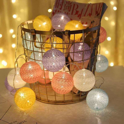 Cotton Ball String Lights – Colourful Festival Decoration (Battery or USB) | Ikeame