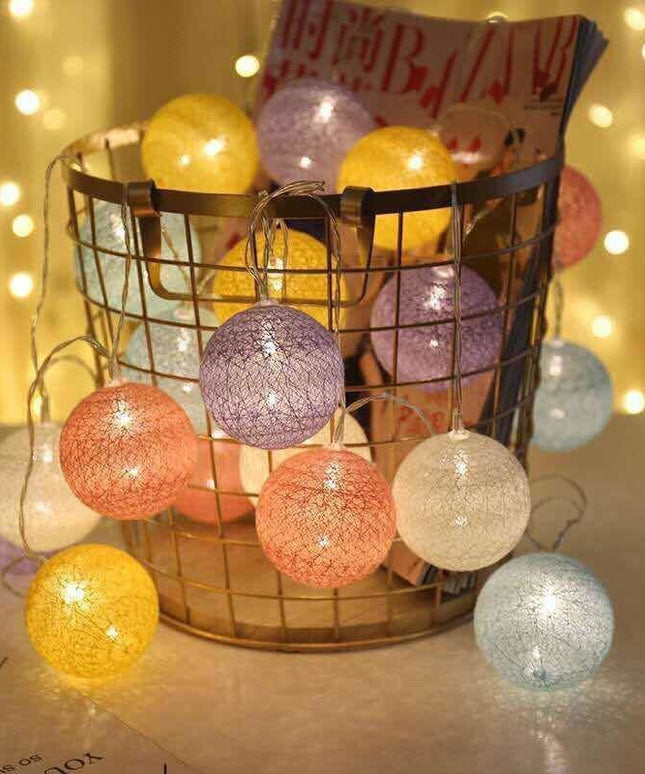 Cotton Ball String Lights – Colourful Festival Decoration (Battery or USB) | Ikeame