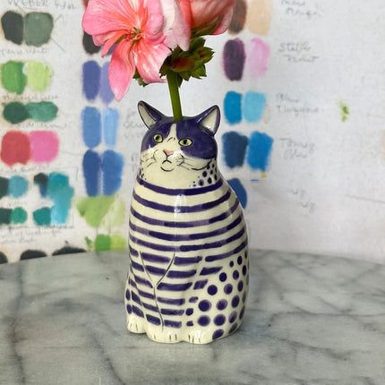 Mini Cat Vase – Stripes & Dots Resin Cute Décor