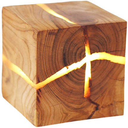 Solid Wood Cube Wall Lamp – Nordic Crack Effect Lighting | Ikeame