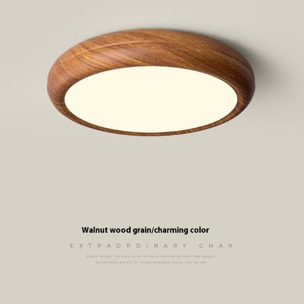 Circular Walnut Wooden LED Ceiling Light – Modern Minimalist Lamp