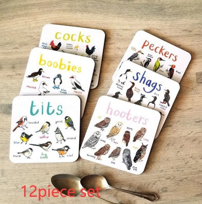 Funny Bird Pun Coasters Set | Novelty Drink Mats