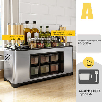 Stainless Steel Kitchen Storage Cabinet – Transparent Door, 6 Spice Boxes, Silver/Black | Ikeame