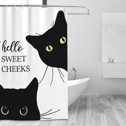 Black Cat Shower Curtain Waterproof Polyester Fabric Design With Text