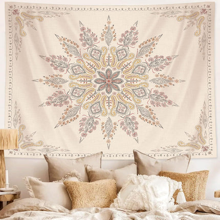 Boho Mandala Tapestry | Beige Floral Wall Hanging