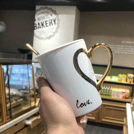 Love Heart Coffee Mug 💖 – Ceramic with Lid & Spoon, 4 Colours