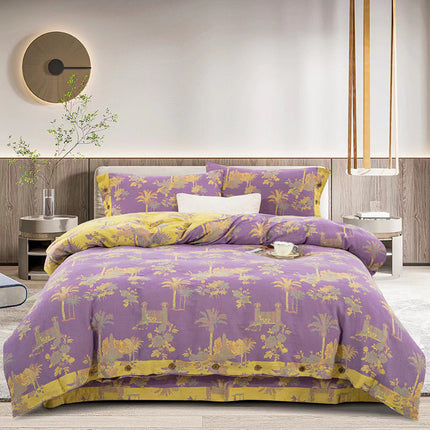 Cotton Floral Bedding Set | Jacquard 4 Piece Duvet Cover