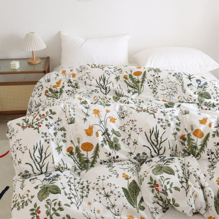 Pure Cotton Bed Sheet Set – Wildflower Dandelion Print in Yellow, Green & White (Single–Super King)