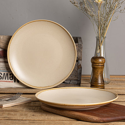 Ceramic Dinner Plate 🍽️ – Stone with Apricot Yellow Edge
