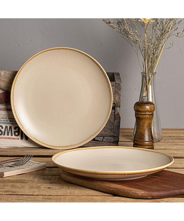 Ceramic Dinner Plate 🍽️ – Stone with Apricot Yellow Edge