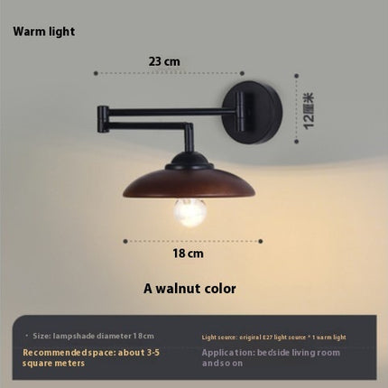 Japanese-Style Folding Wooden Wall Lamp – Retro Retractable Long Arm Light (Wood / Walnut, 3 Types)