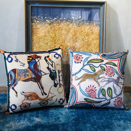 French-Style Velvet Cushion Cover – Horse or Leopard Design