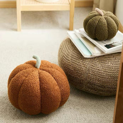 Fleece Small Pumpkin Sofa Cushion – in Citrus Orange, Milky White & Brown