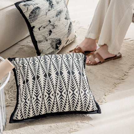 Monochrome Fine Line Patterned Cushion with Core | Minimalist Home Décor