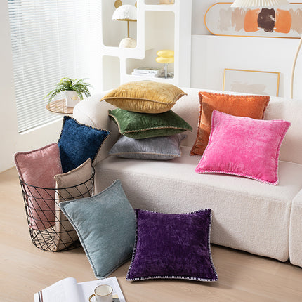 Chenille Cushion Covers with Embroidered Wool Edge