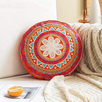 Moroccan Style Hand-Embroidered Round Pillow Cover