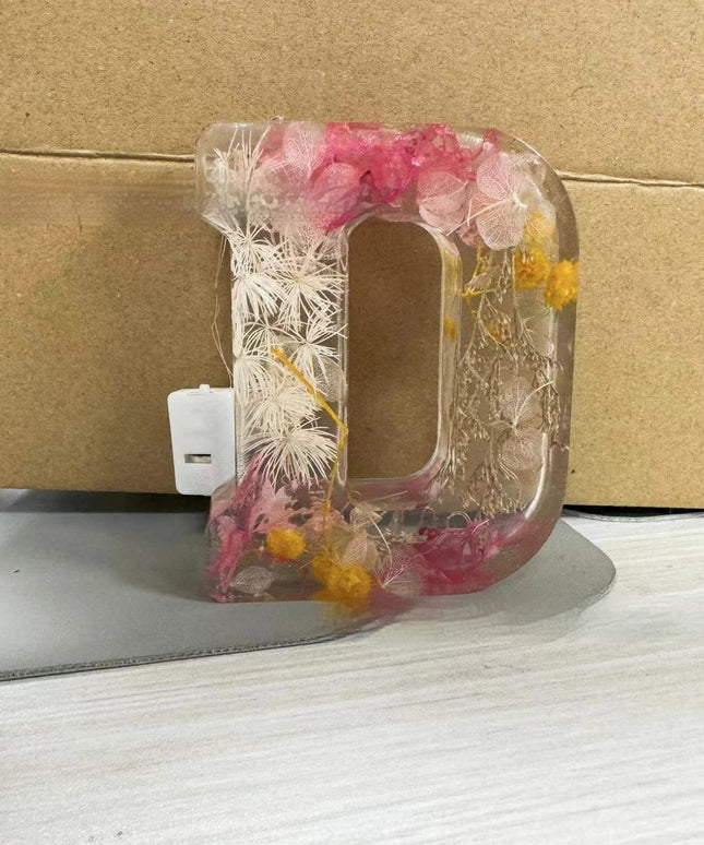 Letter Flower Transparent Flowers Resin Night Light Ornaments