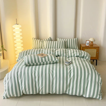 Korean Plaid Bedding Set | Washed Cotton Duvet Cover