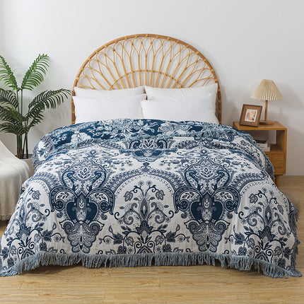 Blue Paisley Cotton Throw | Tassel Blanket