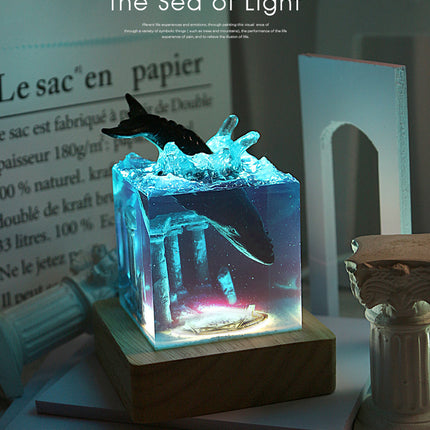 Ocean Whale USB Night Lamp – Handmade Resin Decorative Light | Ikeame