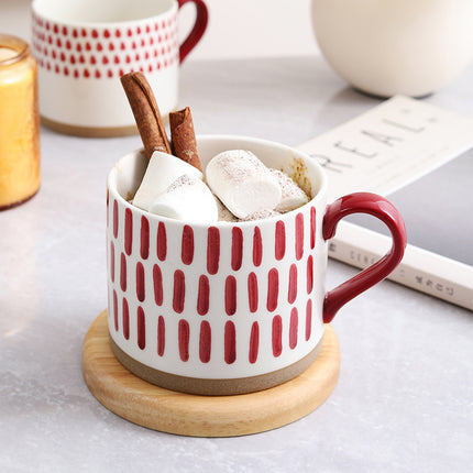 Hand Painted Ceramic Mug | Red and White Coffee Cup 450ml