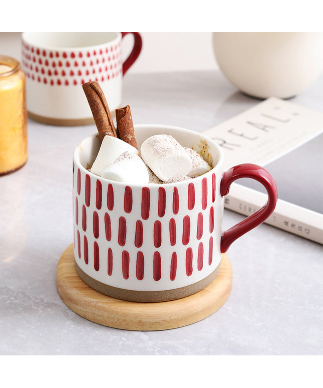 Hand Painted Ceramic Mug | Red and White Coffee Cup 450ml