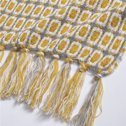 Knitted Geometric Blanket – Tassel Fringe Throw 130×160cm | Ikeame