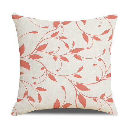 Linen Cushion Cover with Rose Red Branch Design – 45x45cm