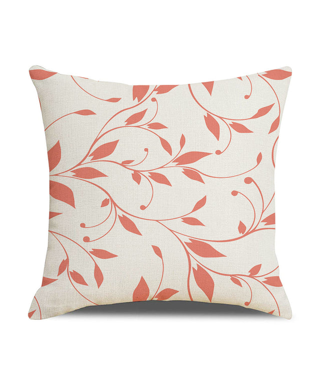 Linen Cushion Cover with Rose Red Branch Design – 45x45cm