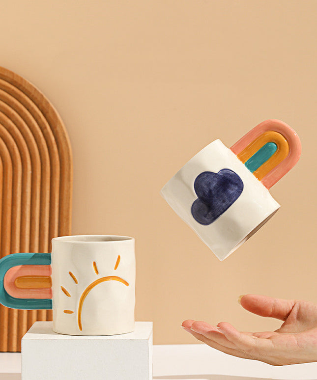 Rainbow Ceramic Mug | Square Colourful Coffee Cup