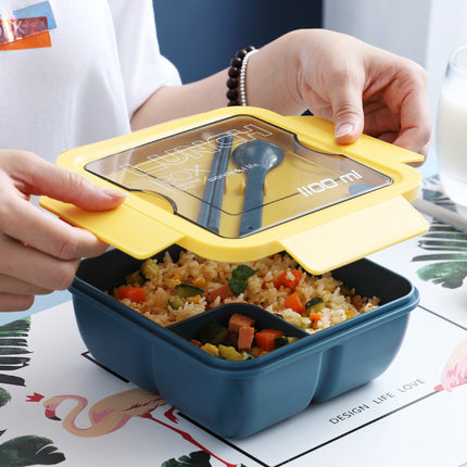 1100ml Lunch Box 🥗 – Microwave Compartment, Cutlery, Green or Yellow