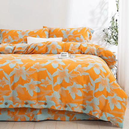 Cotton Floral Bedding Set | Jacquard 4 Piece Duvet Cover