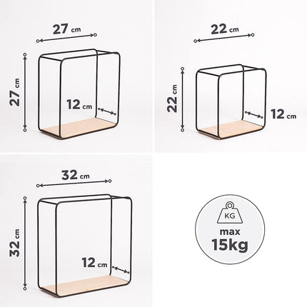 Cuboid Wall Shelves - No Drill Iron Wood Storage Set